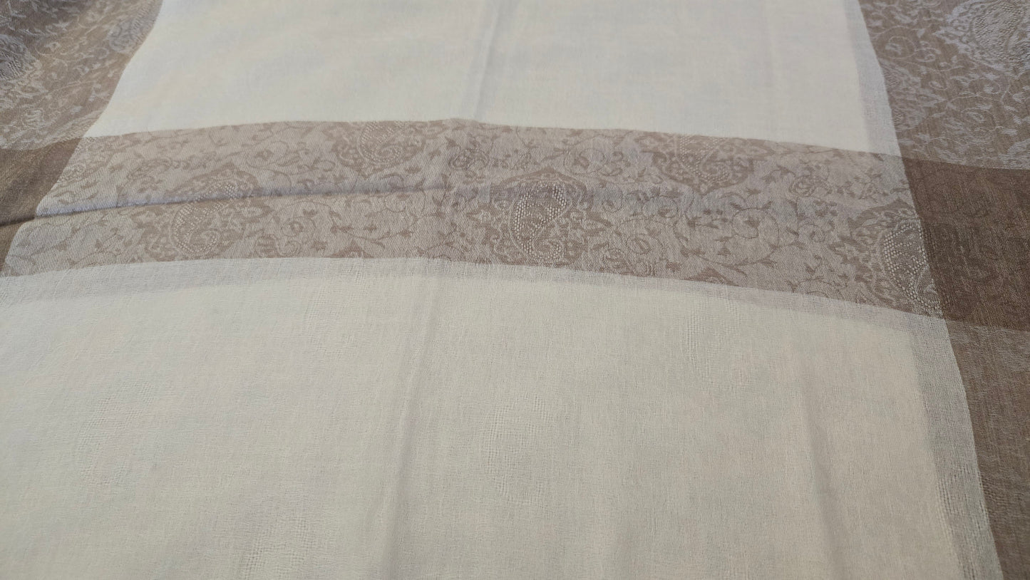 Hand Finished Woven Scarf: cream / panna  Kanni  Pashmina Feel, soft and light