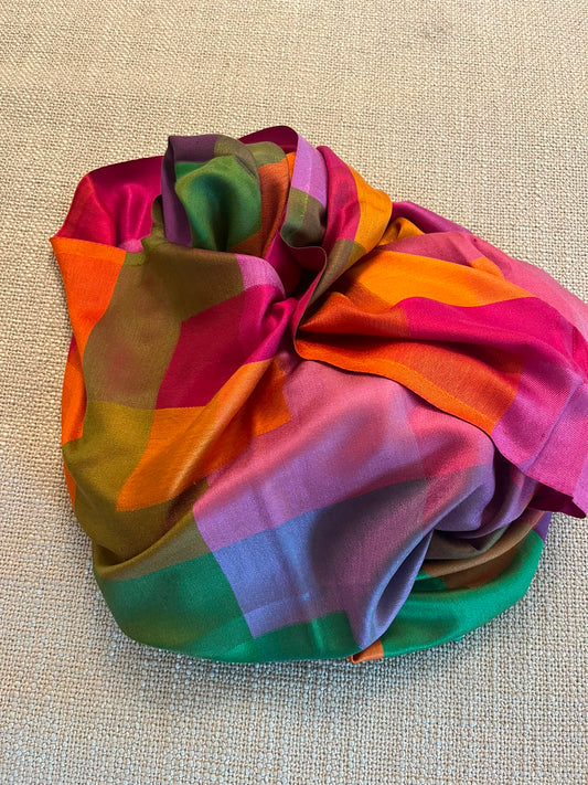 Beautiful rainbow colour Silk stole / scarf With beautiful print perfect for all season . Very light and comfortable to carry