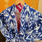 Indian Handmade Kantha Reversible Short Length  All Season Bohemian Jacket Ikkat print Pink/Blue