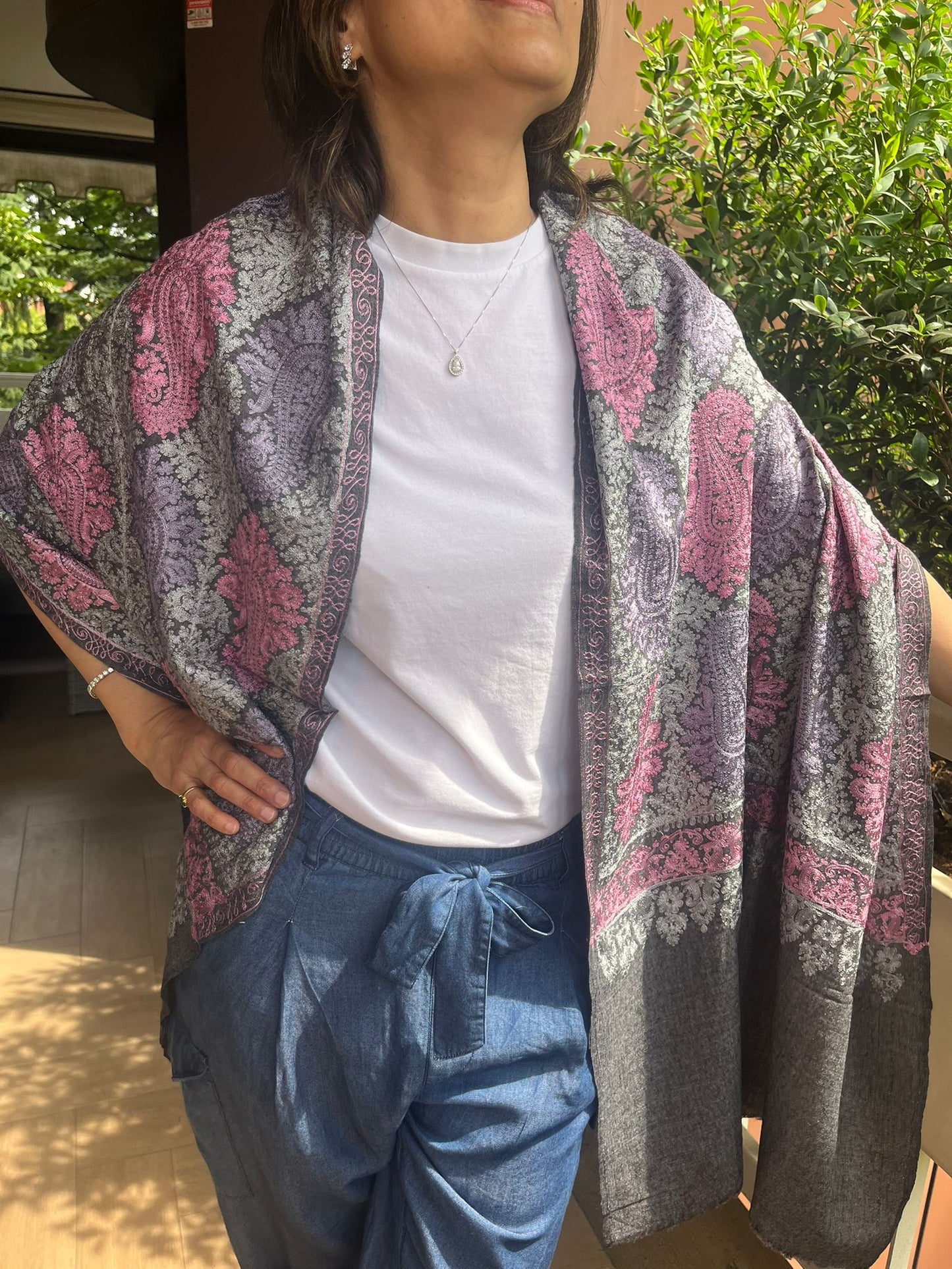 The Royal Kashida: Artisan-Made Aari Embroidery Wool Shawl