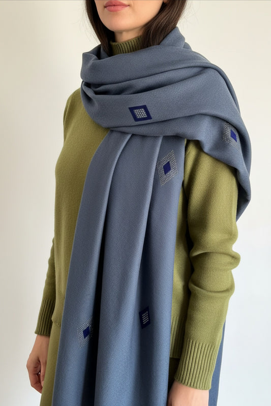 Hand woven stone patch work  Pashmina Cashmere Stole: Artisan Shawl