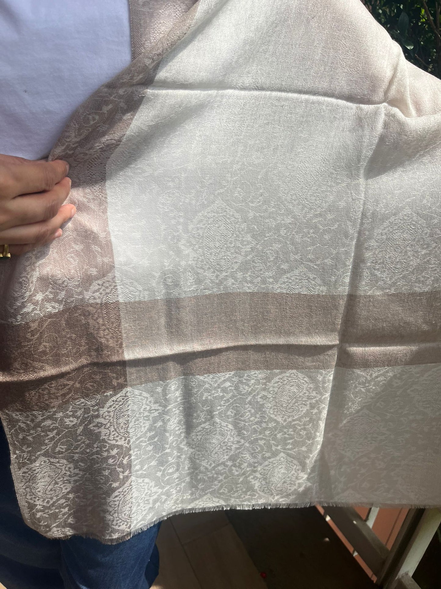 The Ivory Ivory: Feather-Soft Self-Embroidery Pashmina Stole