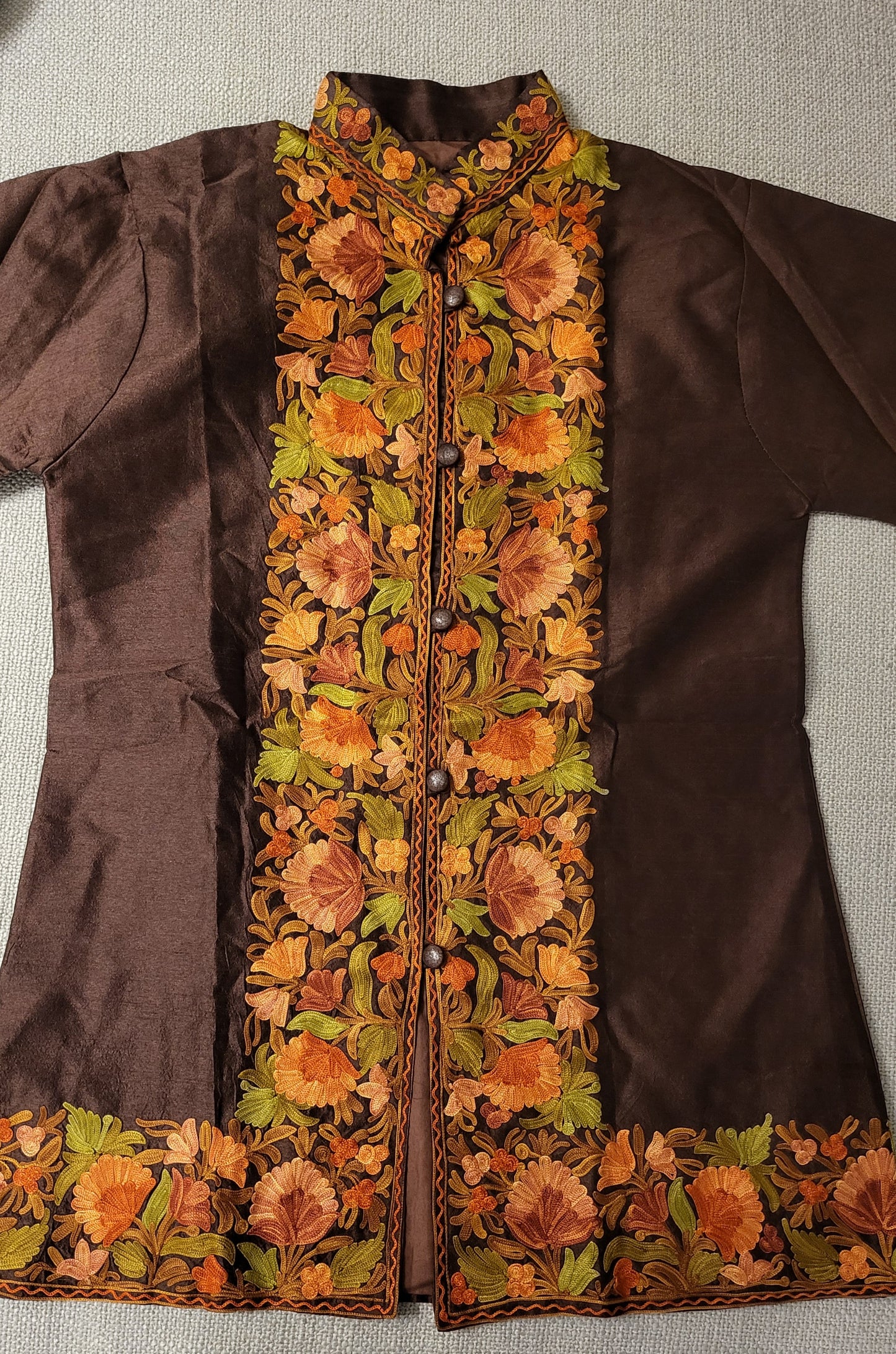 Beautiful Hand Embroidered Short Raw Silk Kashmir Jacket/Bohemian Coat/handmade coat Perfect for all season