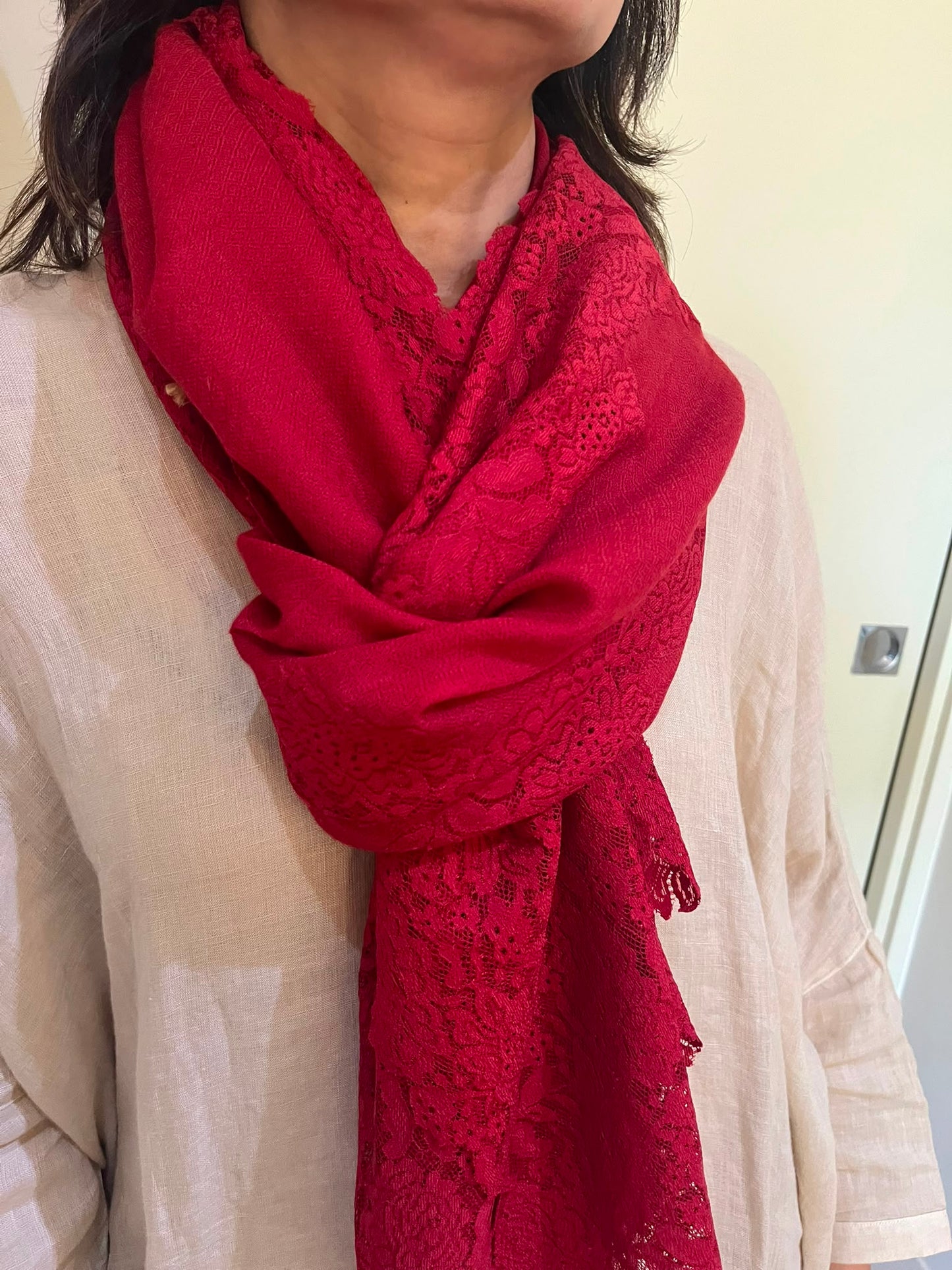 Handmade lace border Pashmina  Stole: Artisanmade Shawl /   Luxury Shawl