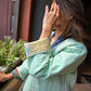 Indian Handmade Kantha Reversible Short Length  All Season Bohemian Jacket summer  colour of light green and pink