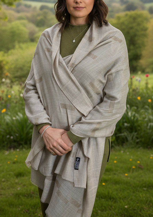 Hand woven stone patch work  Pashmina Cashmere Stole: Artisan Shawl