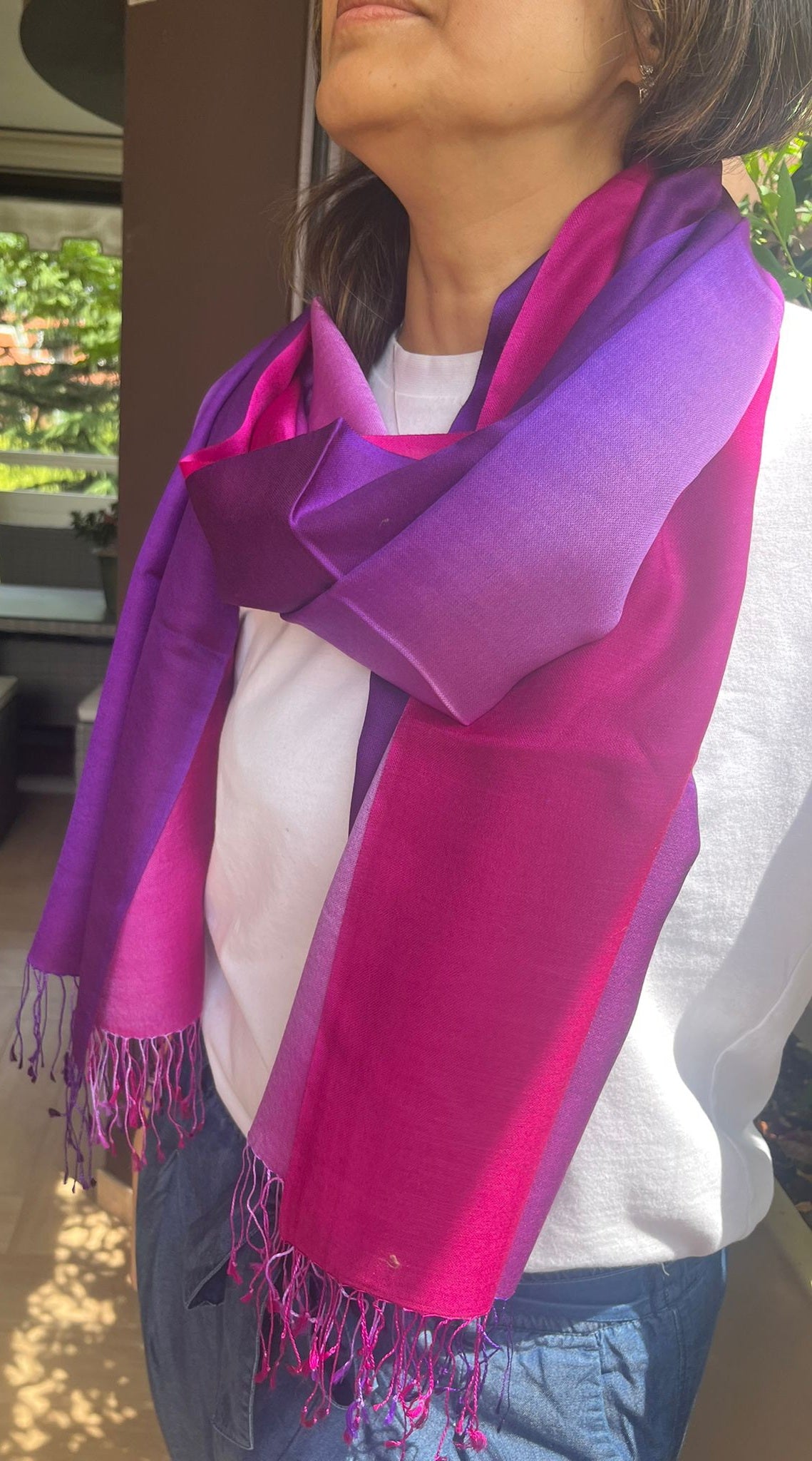 Beautiful 3 shades / colour Silk stole / scarf hand made perfect for all season . Very light and comfortable to carry