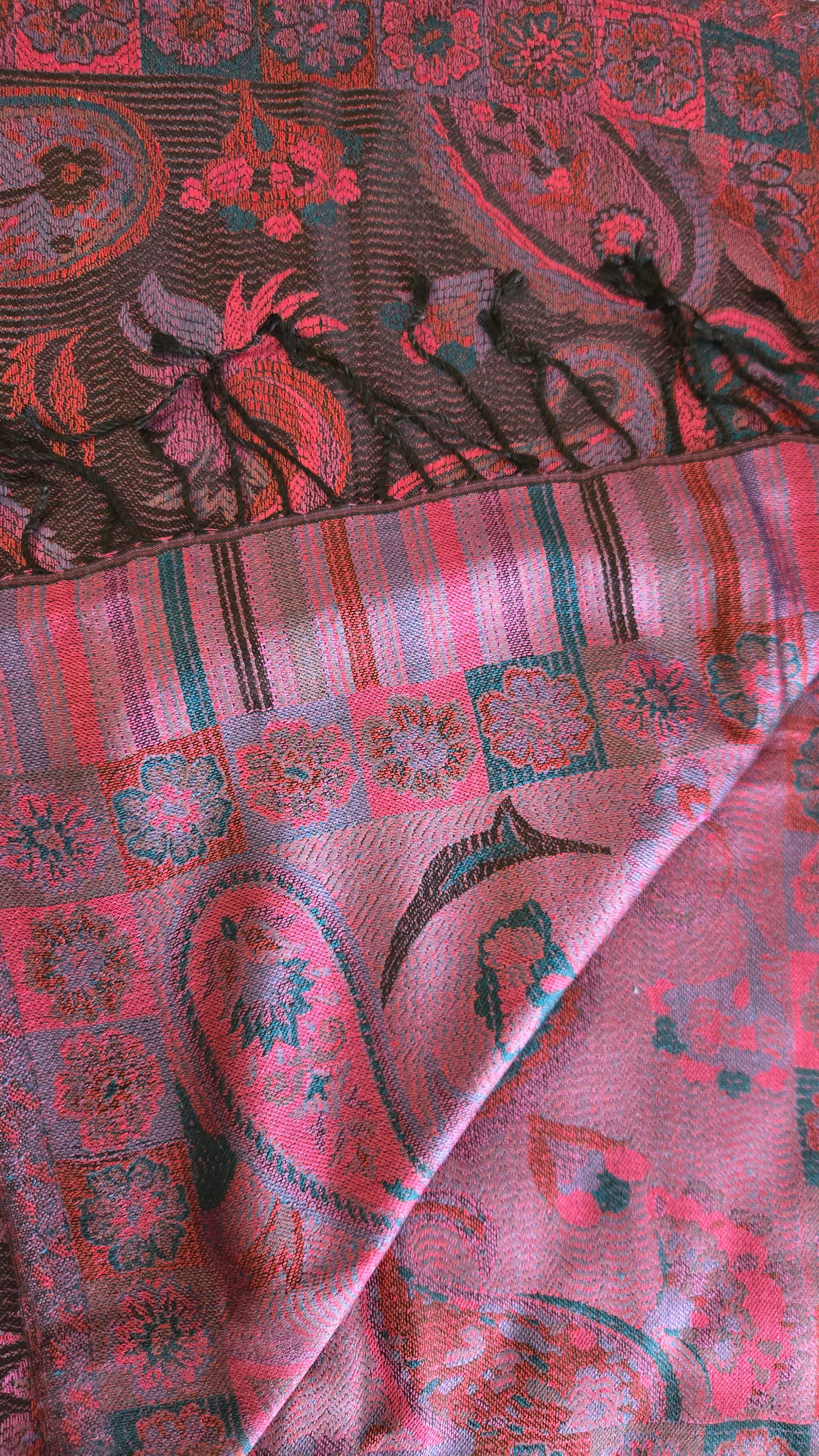 Beautiful multicoloured  self weaves Silk stole / scarf perfect for all season . Very light and comfortable to carry