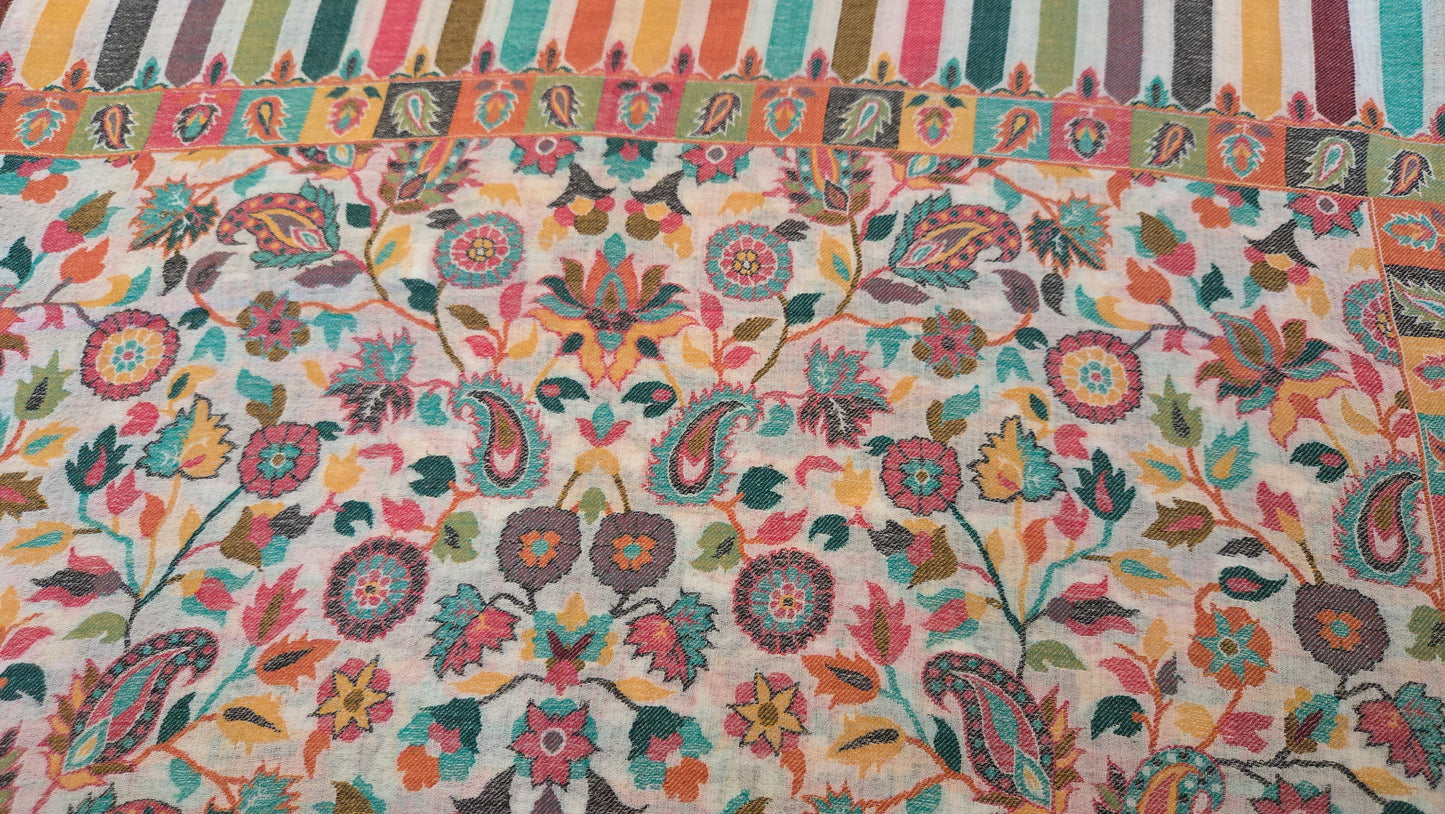 Handmade Kanni Weave Pashmina Shawl:  Wool floral  Scarf/ Shawl