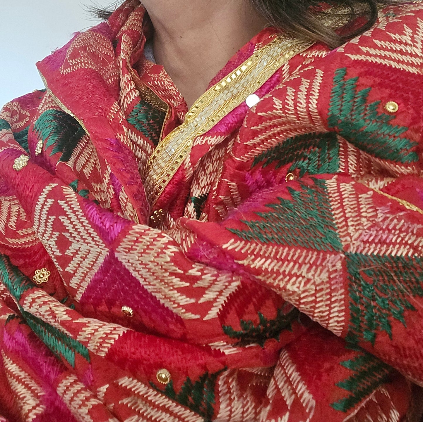 Punjab Heritage Phulkari Stole – Beige & Multicolour