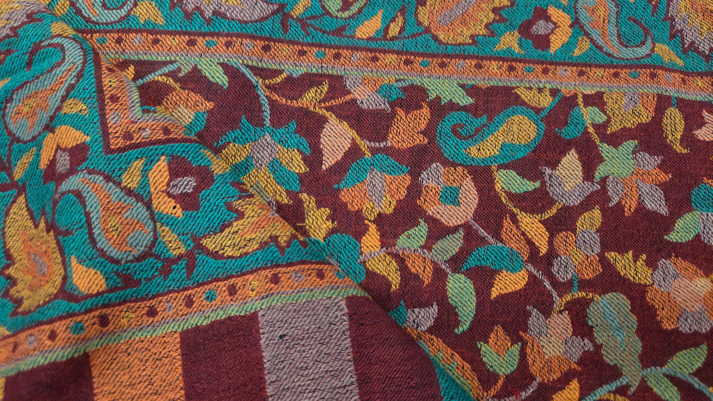 Handmade Kanni Weave Pashmina Shawl:  Wool floral Scarf/shawl