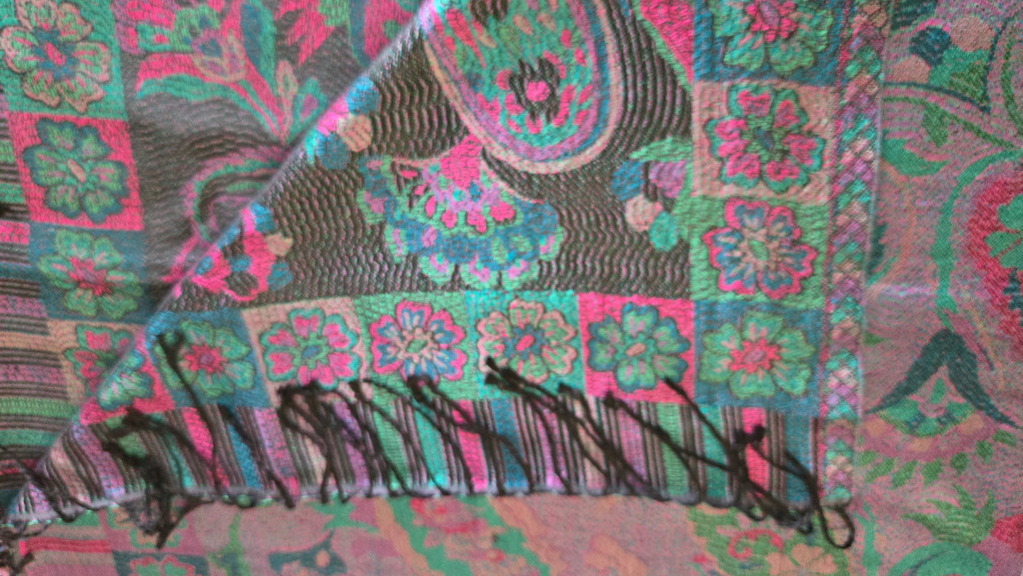 Beautiful multicoloured  self weave Paisley Silk stole / scarf perfect for all season . Very light and comfortable to carry