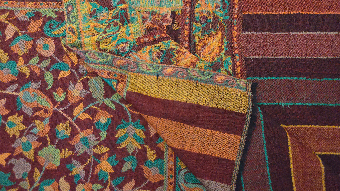 Handmade Kanni Weave Pashmina Shawl:  Wool floral Scarf/shawl