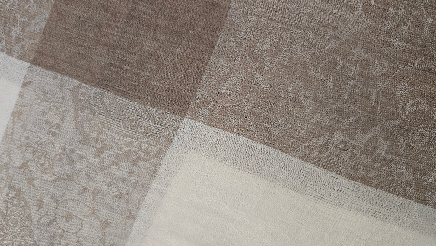 Hand Finished Woven Scarf: cream / panna  Kanni  Pashmina Feel, soft and light