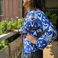 Indian Handmade Kantha Reversible Short Length  All Season Bohemian Jacket Ikkat print Pink/Blue