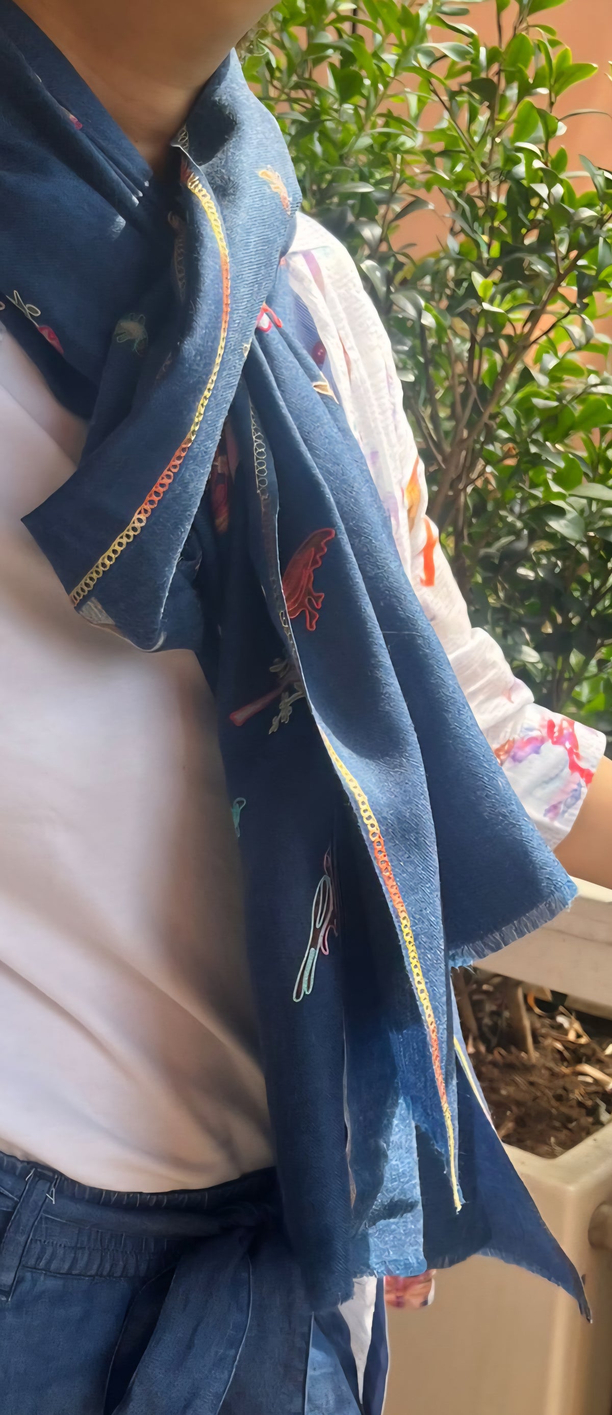 The Midnight Sanctuary: Handmade Fine Pashmina Bird Embroidered Stole