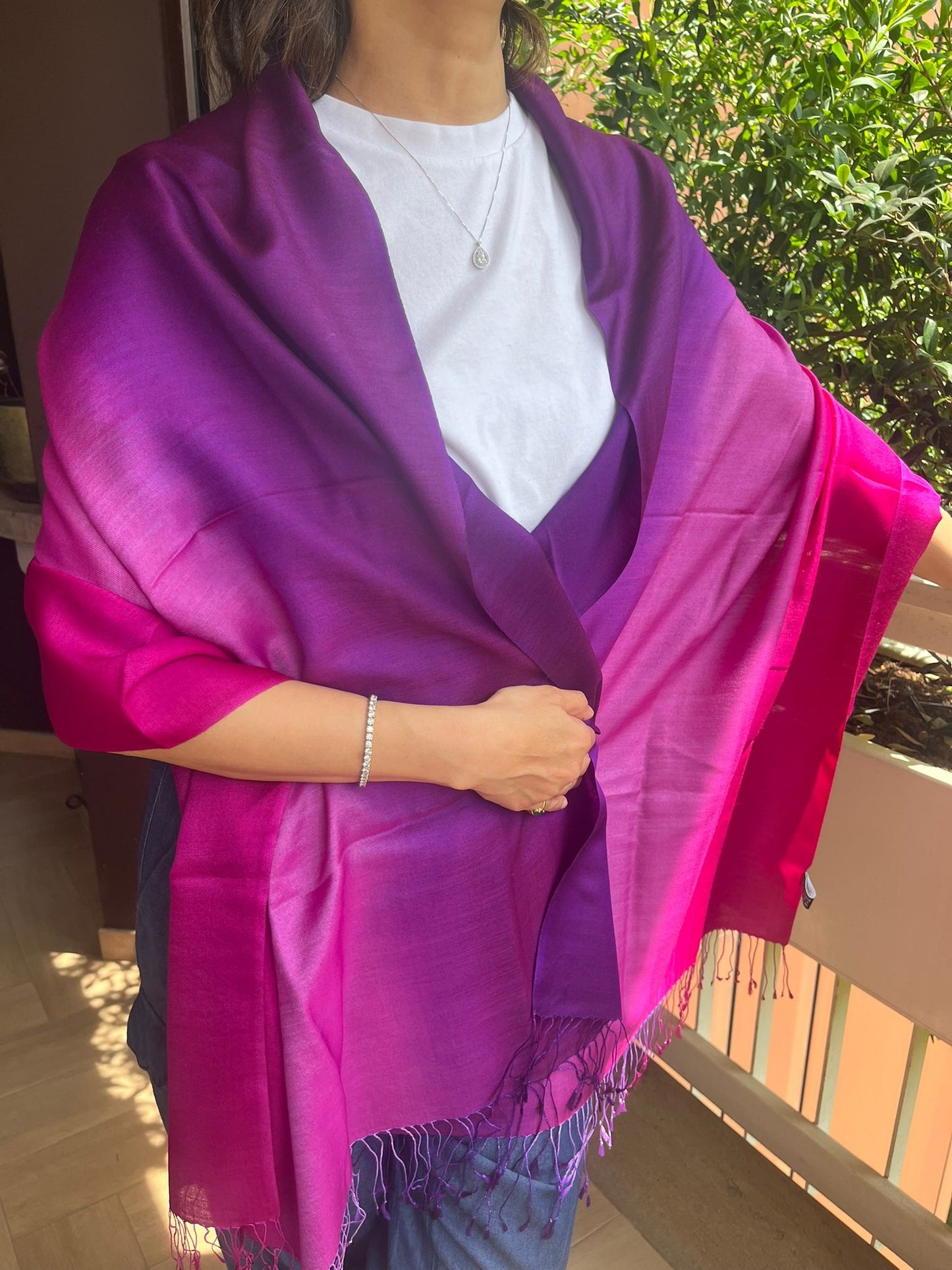 Beautiful 3 shades / colour Silk stole / scarf hand made perfect for all season . Very light and comfortable to carry