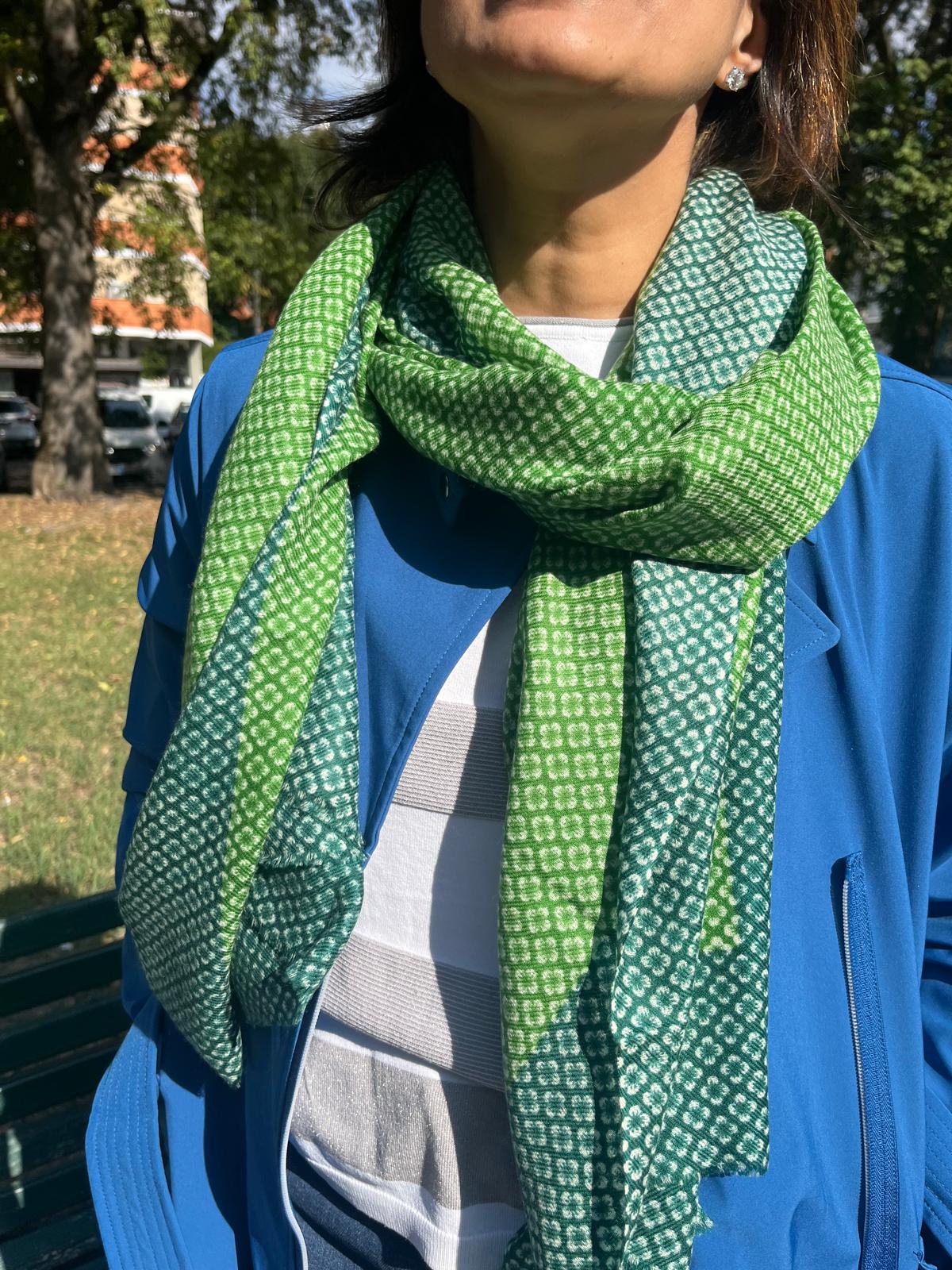 Soft semi Pashmina Wool  printed  Scarf/Semi Pashmina Printed Shawl in Vibrant Leaf Green | Soft Wool Check Print Scarf for Women made by artisans