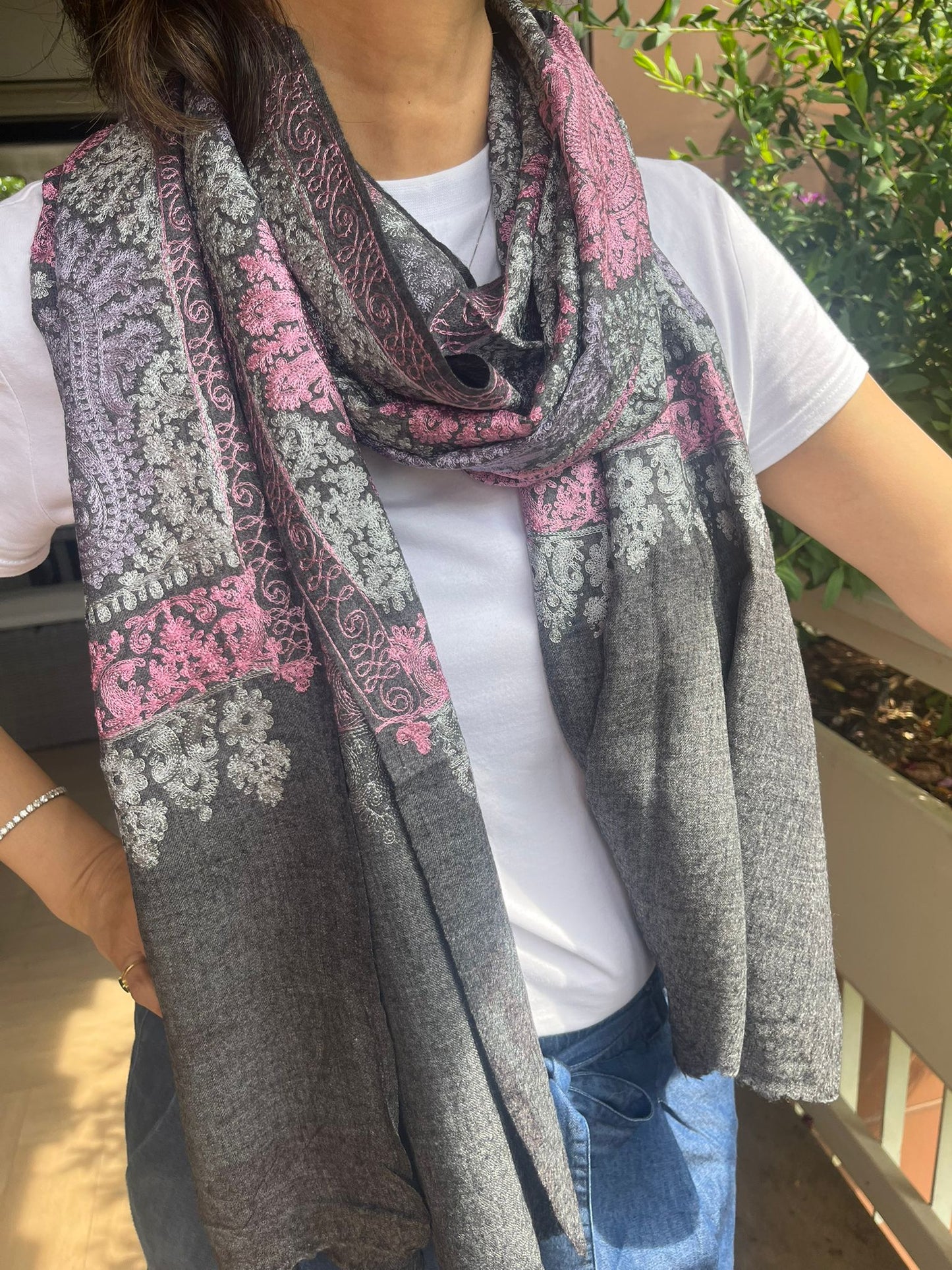 The Royal Kashida: Artisan-Made Aari Embroidery Wool Shawl