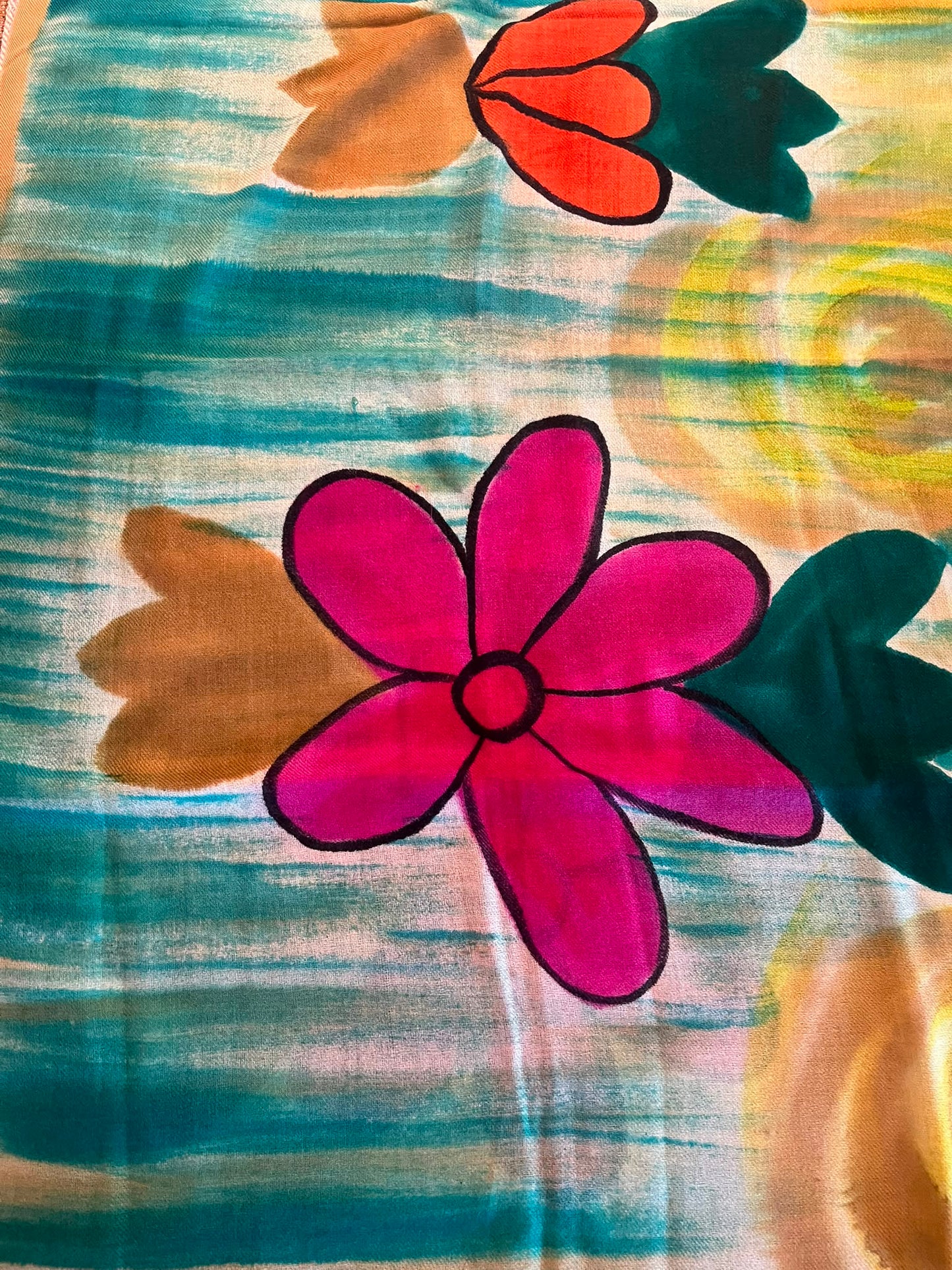 Hand painted Pashmina Wool floral Scarf/Shawl made by artisans