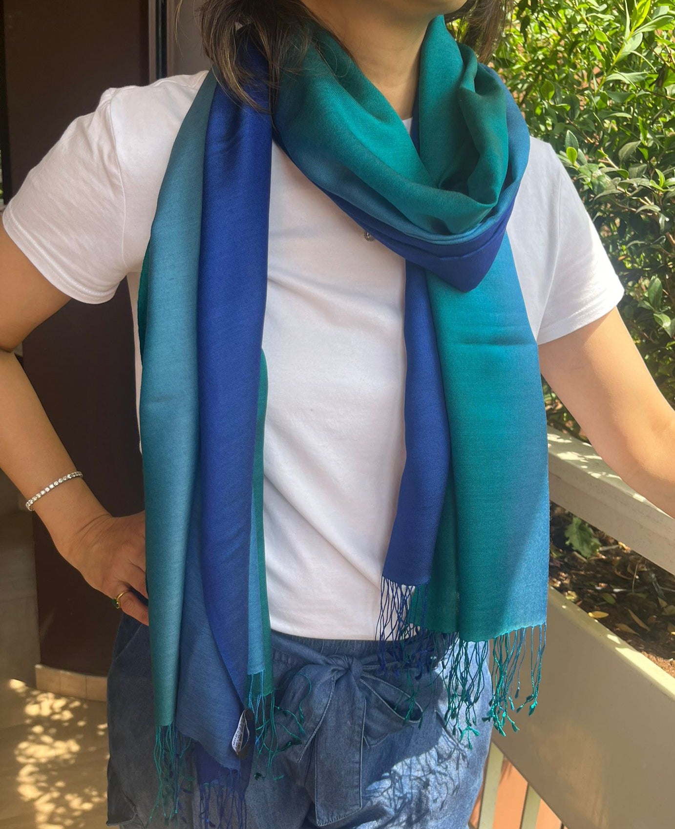 Beautiful 3 shades / colour Silk stole / scarf hand made perfect for all season . Very light and comfortable to carry