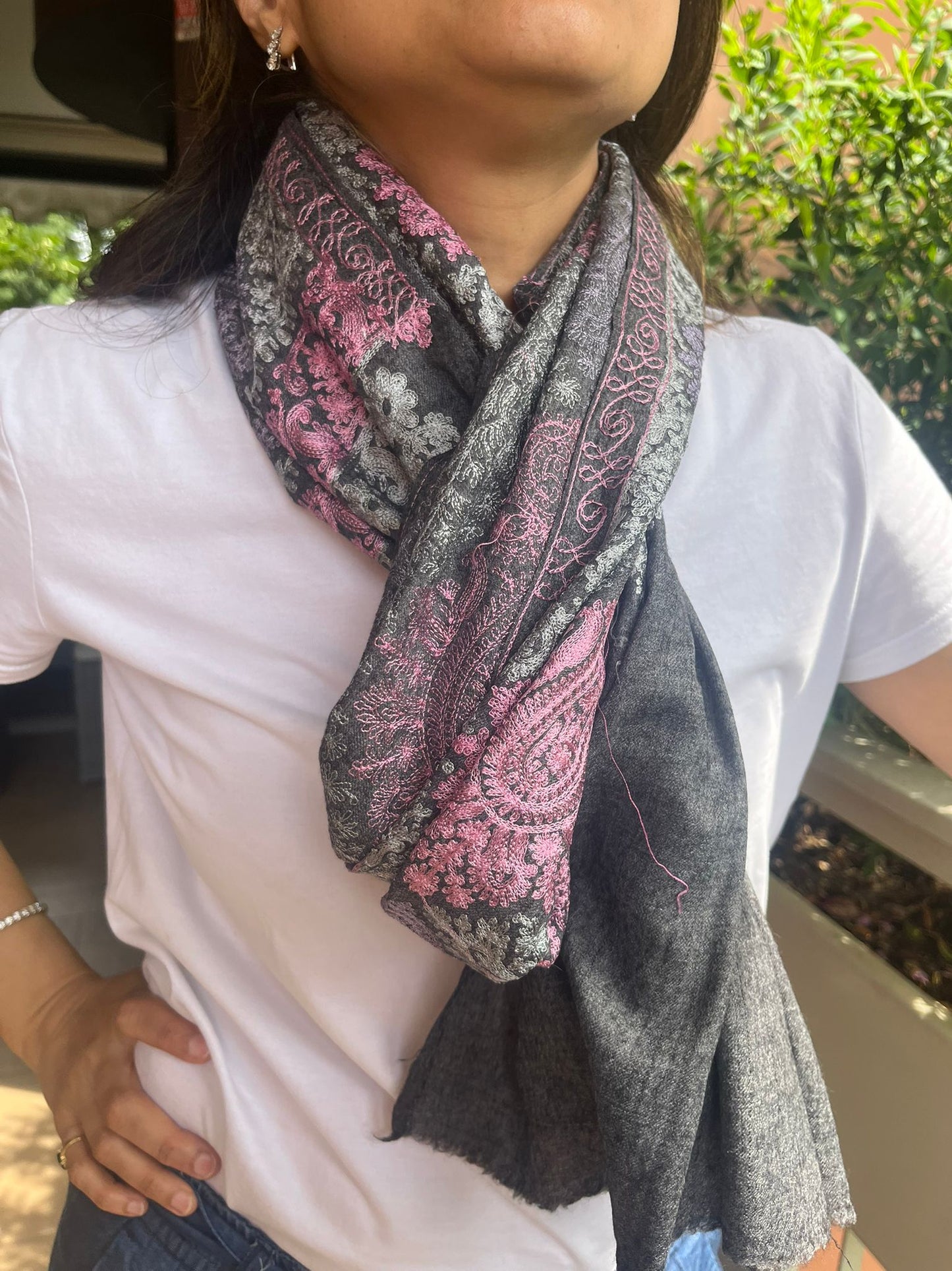 The Royal Kashida: Artisan-Made Aari Embroidery Wool Shawl