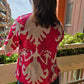 Indian Handmade Kantha Reversible Short Length  All Season Bohemian Jacket Ikkat print Pink/Blue
