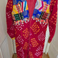 Red Cotton bandhej and patchwork Shrug with hand Embroidery, Long Embroidered  fusion wear for Women