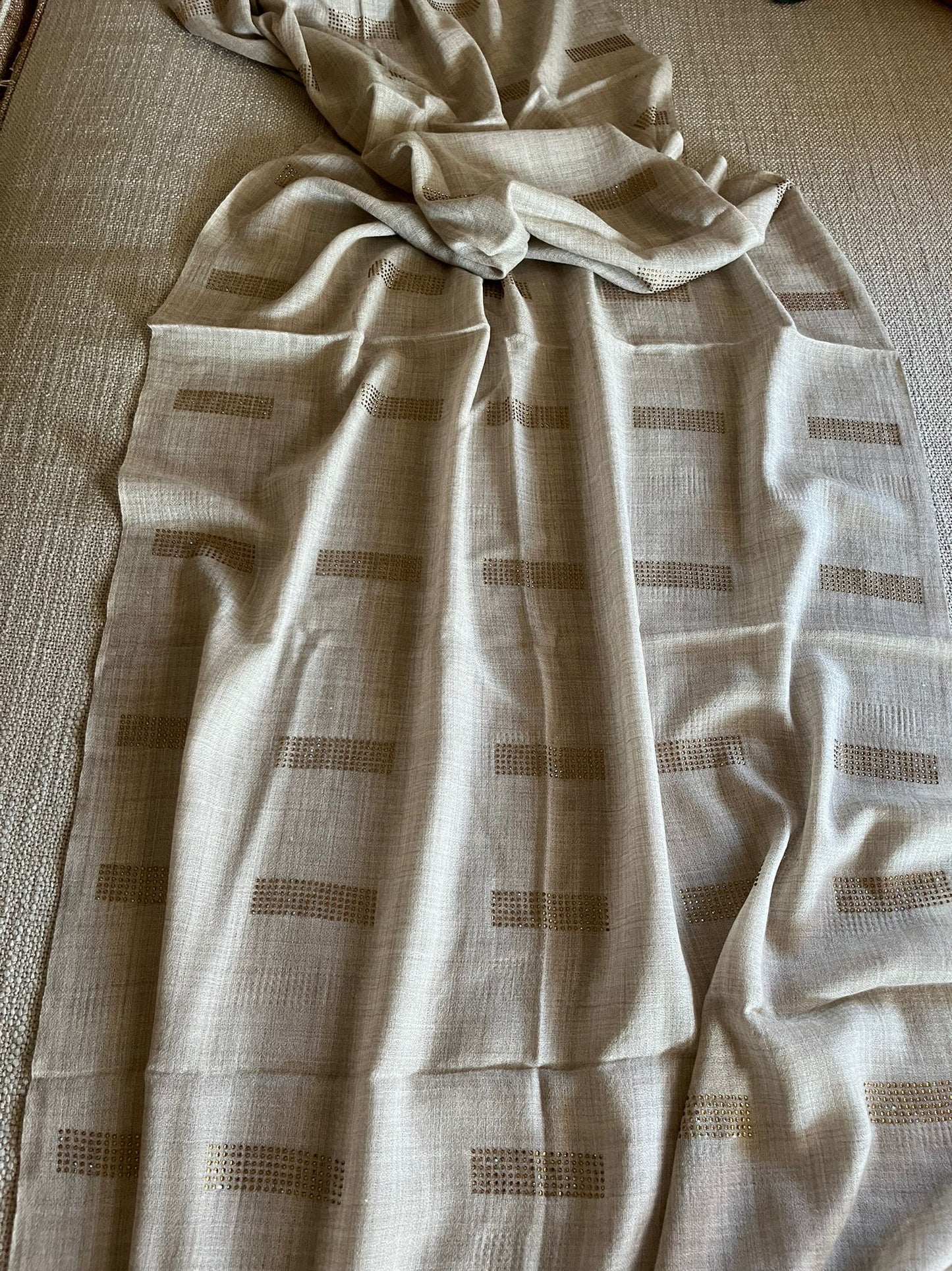 Hand woven stone patch work  Pashmina Cashmere Stole: Artisan Shawl