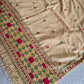 Handmade elegant Phulakari dupatta in beige colour thread work in pure cotton base traditionally made by rural Indian women of Punjab India