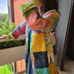 Indian Handmade Kantha Reversible long Length  All Season Bohemian Jacket  in light green  and rainbow colours