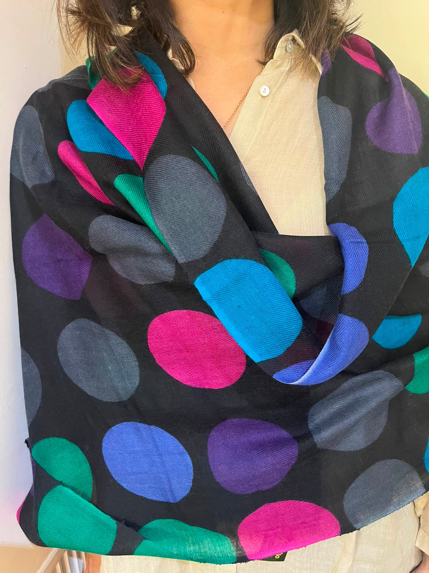 Hand painted Pashmina Wool dotted print Scarf/Shawl made by artisans