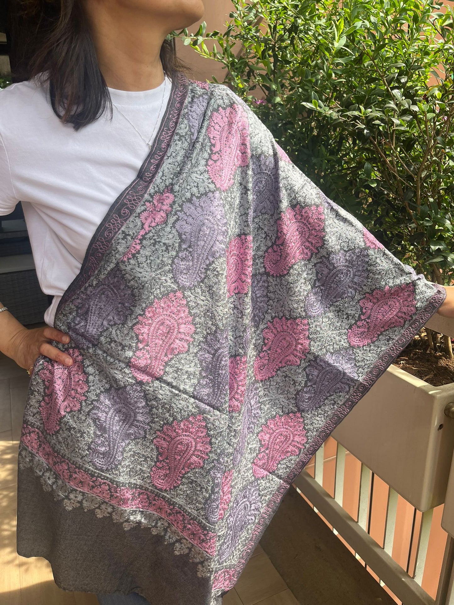 The Royal Kashida: Artisan-Made Aari Embroidery Wool Shawl