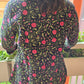 Indian Handmade Kantha Reversible Short Length  All Season Bohemian Jacket  in black and pink floral print.