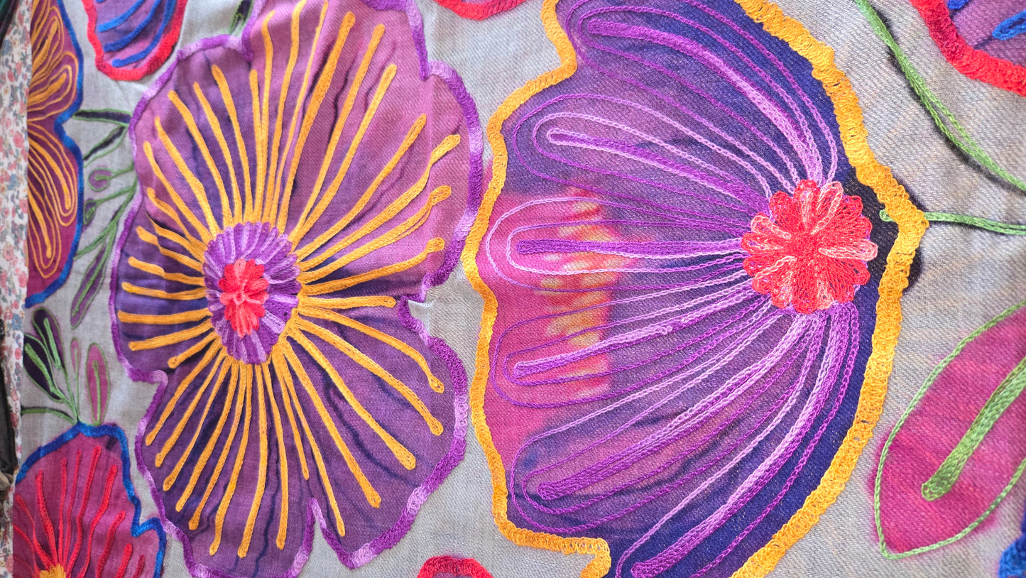 Pashmina  Wool Shawl Hand painted Embroidered Kashmir | Folk ArtWrap | Wedding Gift Heirloom Textile