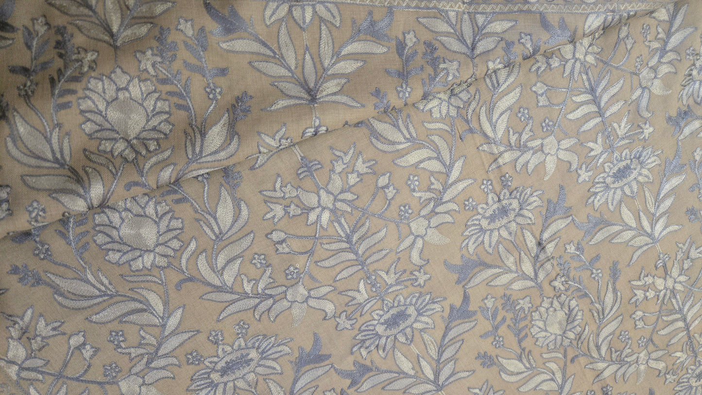 Hand Finished Woven Scarf: beige and light blue Kanni  Pashmina Feel