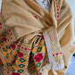 Handmade elegant Phulakari dupatta in beige colour thread work in pure cotton base traditionally made by rural Indian women of Punjab India