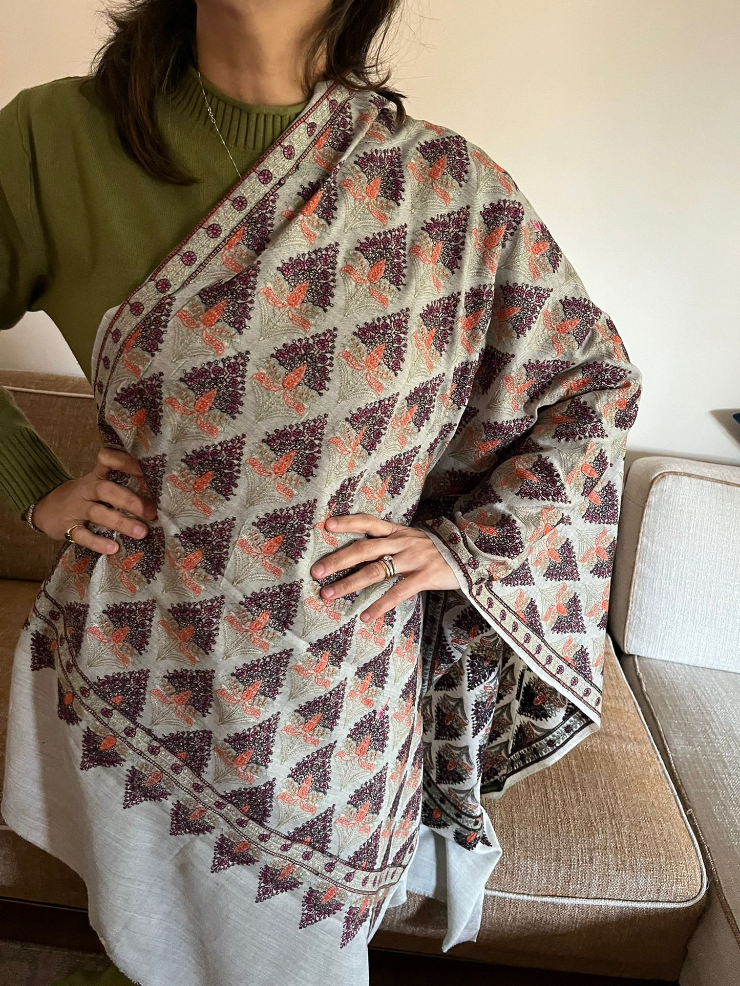 Handmade Kanni Weave Pashmina Shawl: Cashmere Wool Paisley Scarf