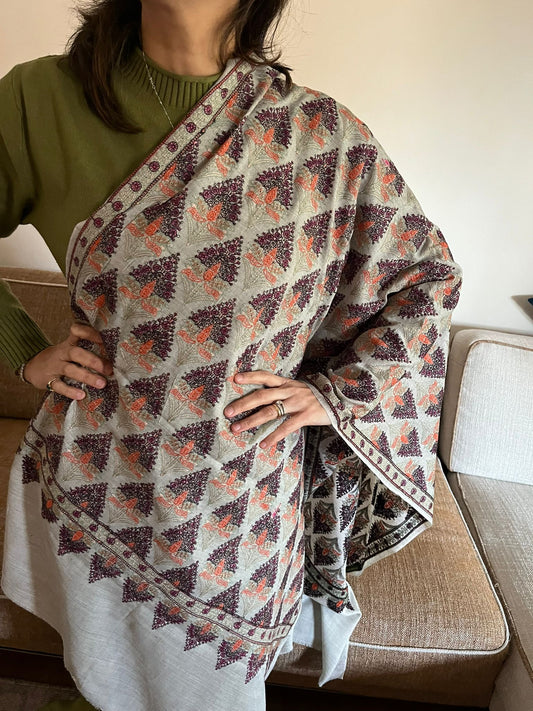 Handmade Kanni Weave Pashmina Shawl: Cashmere Wool Paisley Scarf