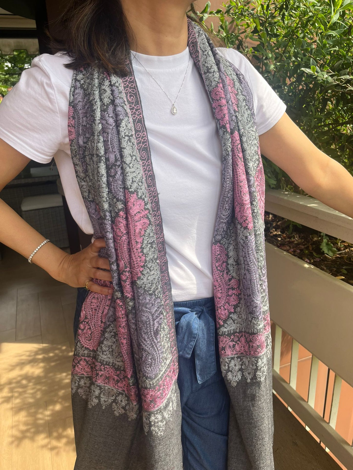 The Royal Kashida: Artisan-Made Aari Embroidery Wool Shawl