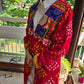 Red Cotton bandhej and patchwork Shrug with hand Embroidery, Long Embroidered  fusion wear for Women