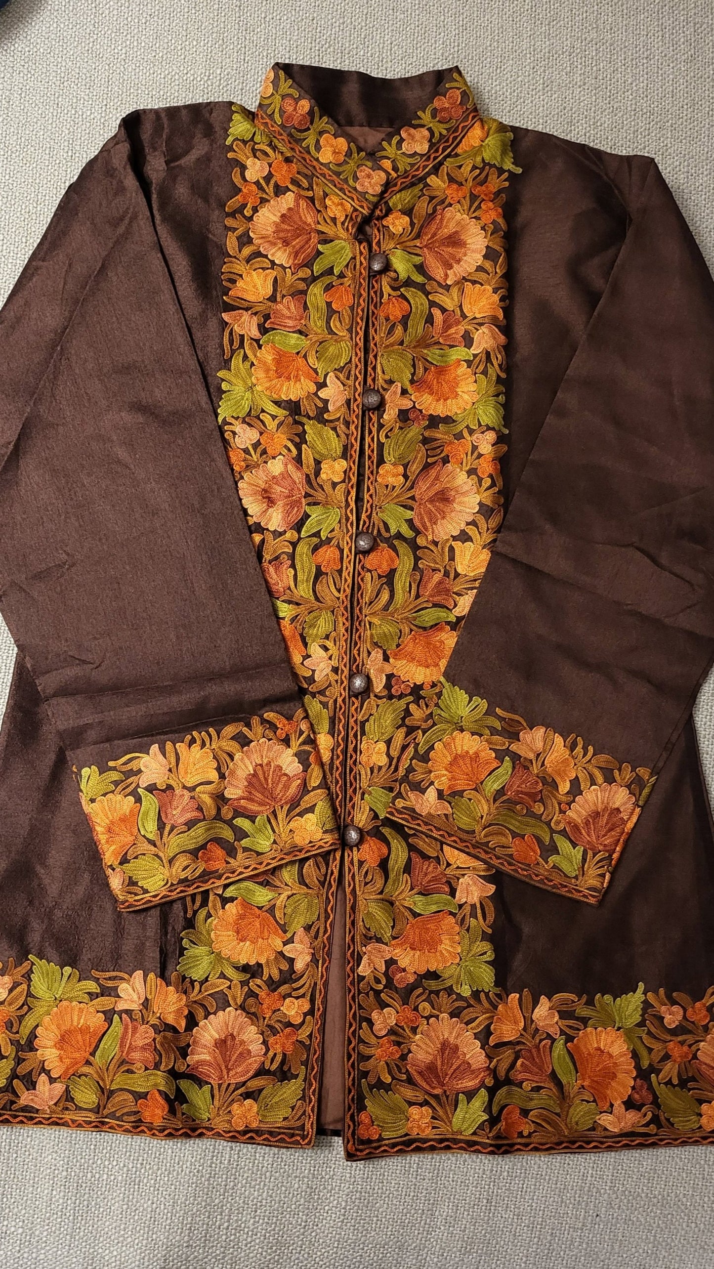 Beautiful Hand Embroidered Short Raw Silk Kashmir Jacket/Bohemian Coat/handmade coat Perfect for all season