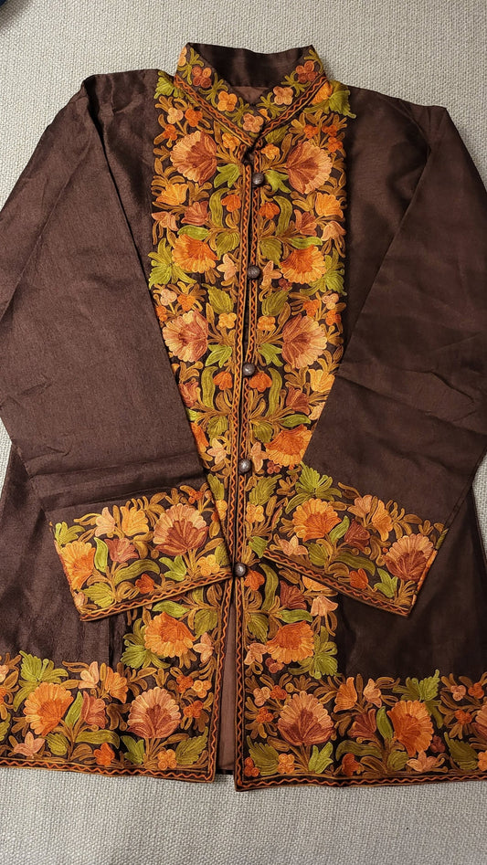 Beautiful Hand Embroidered Short Raw Silk Kashmir Jacket/Bohemian Coat/handmade coat Perfect for all season