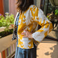 Indian Handmade Kantha Reversible Short Length  All Season Bohemian Jacket Ikkat print black/ mustard