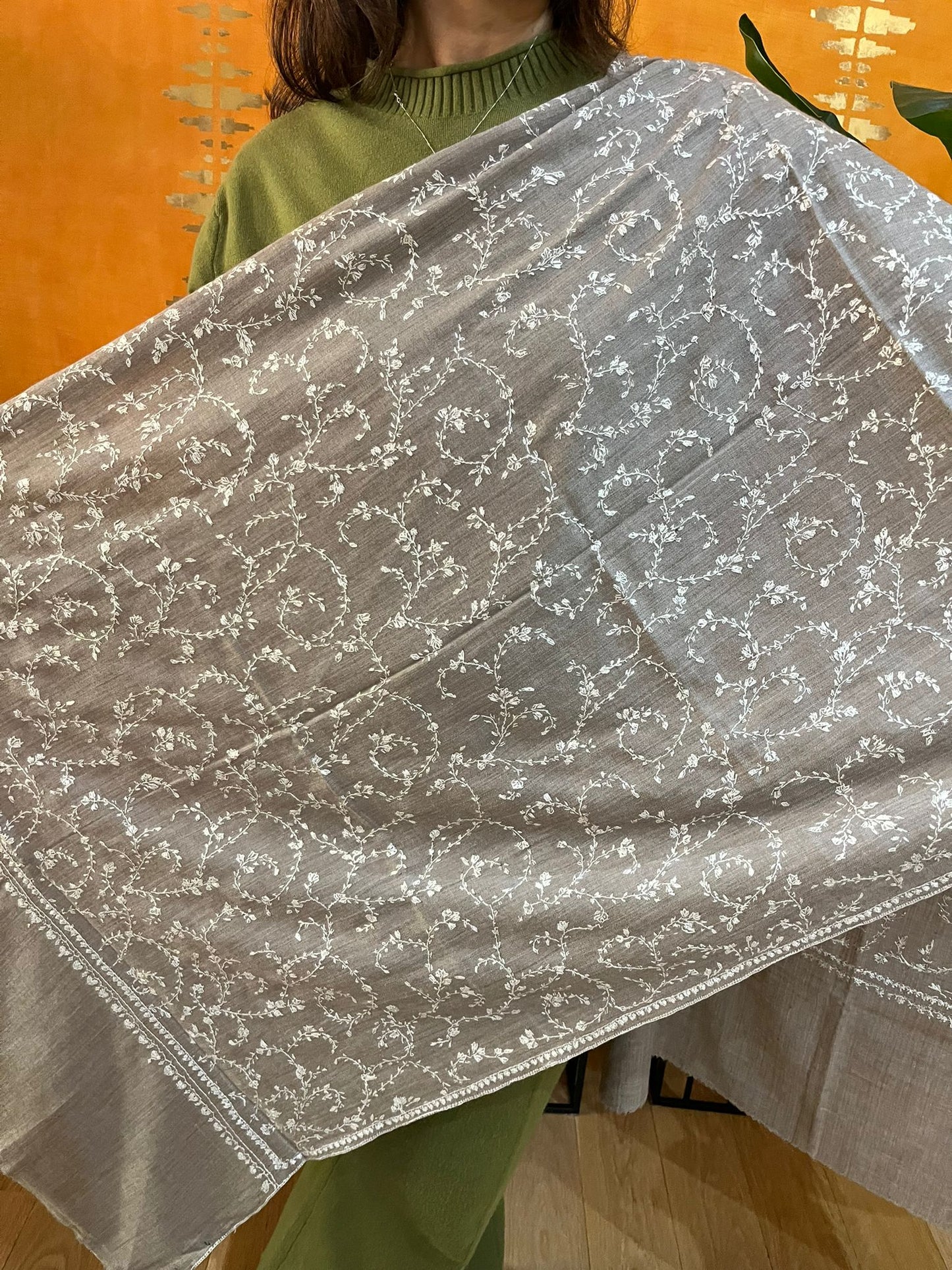 Silver Mist Kashmiri Sozni Wrap