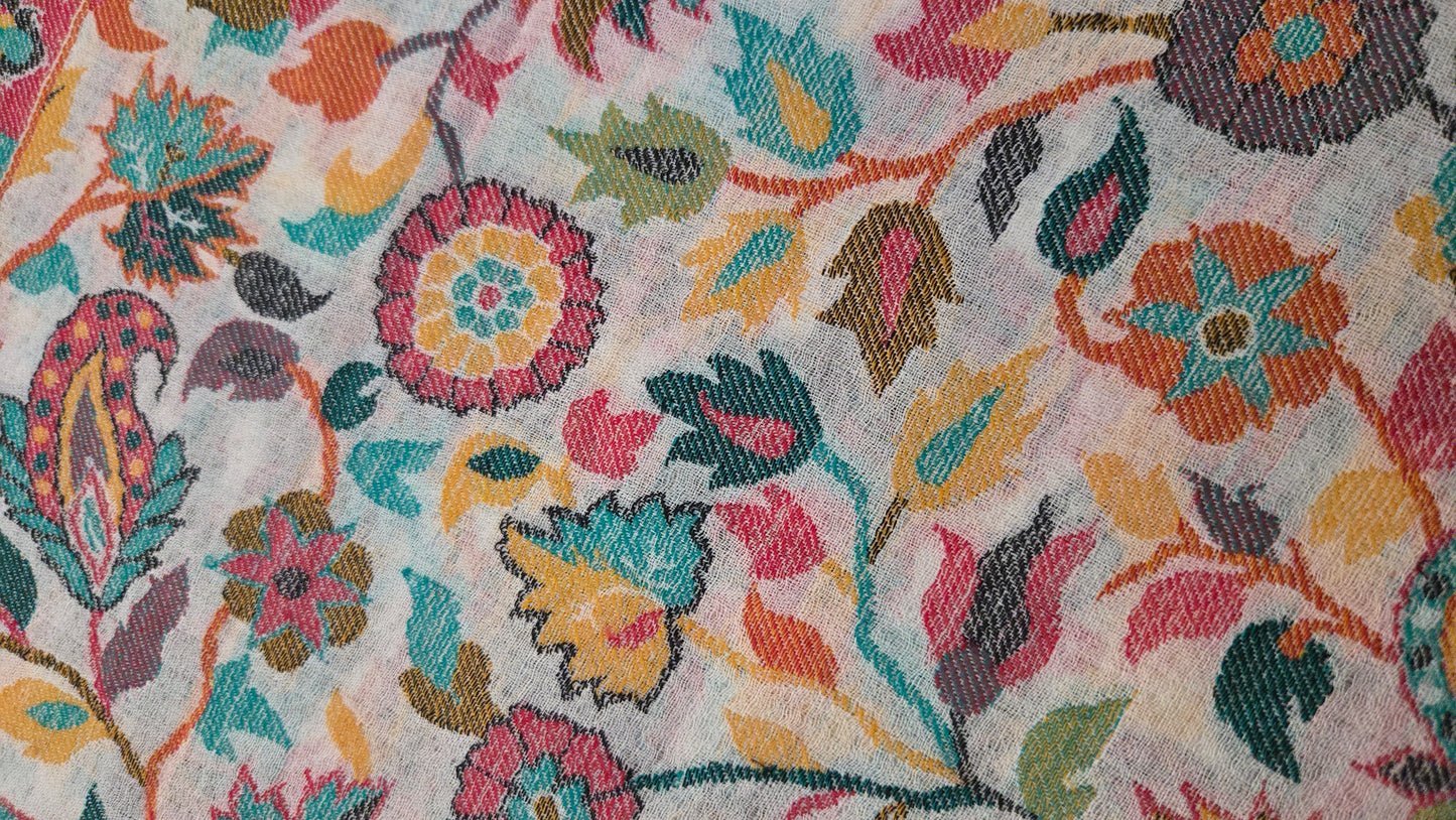 Handmade Kanni Weave Pashmina Shawl:  Wool floral  Scarf/ Shawl