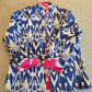 Indian Handmade Kantha Reversible Short Length  All Season Bohemian Jacket Ikkat print Pink/Blue