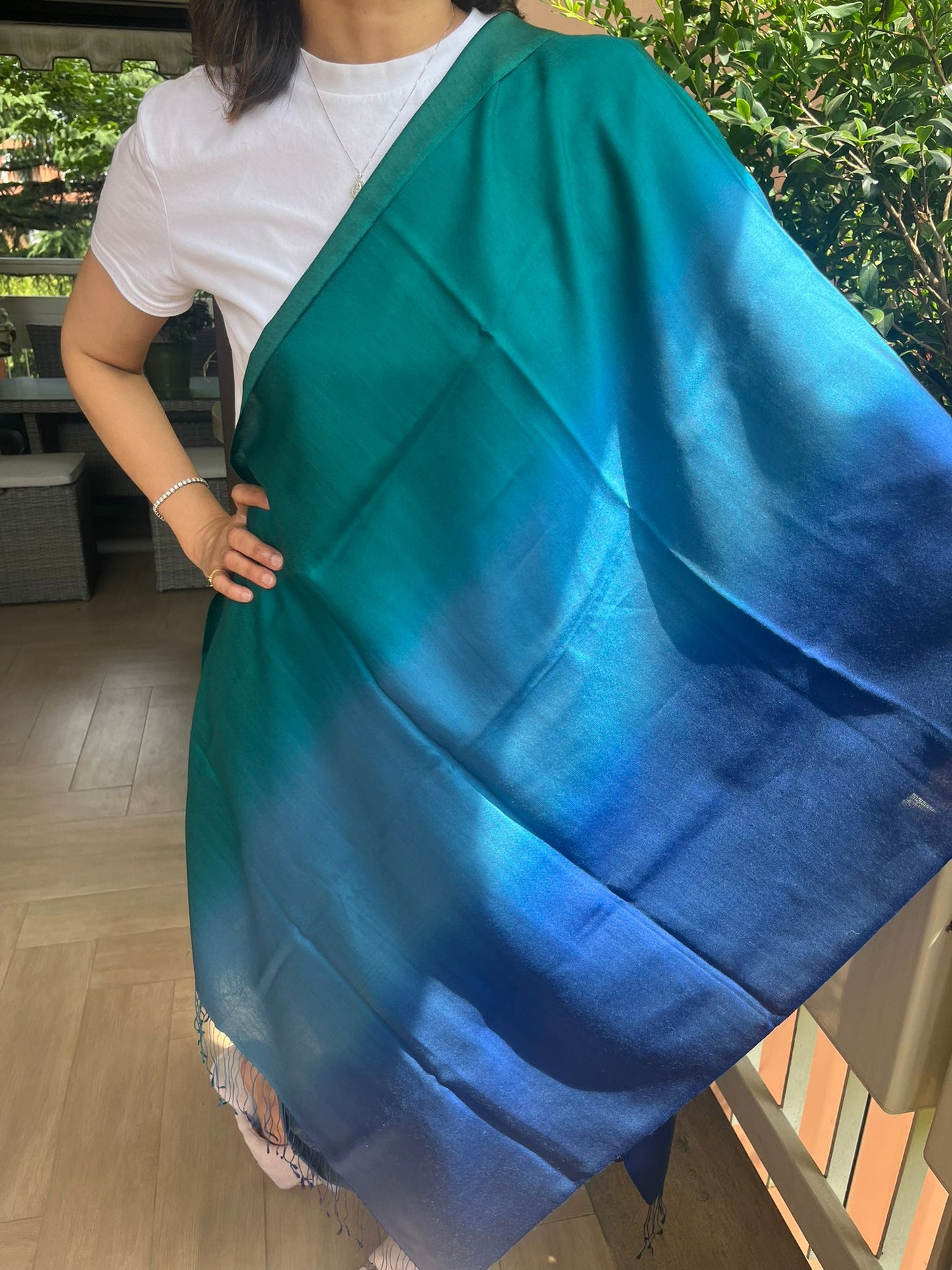 Beautiful 3 shades / colour Silk stole / scarf hand made perfect for all season . Very light and comfortable to carry