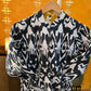 Indian Handmade Kantha Reversible Short Length  All Season Bohemian Jacket Ikkat print black/ mustard
