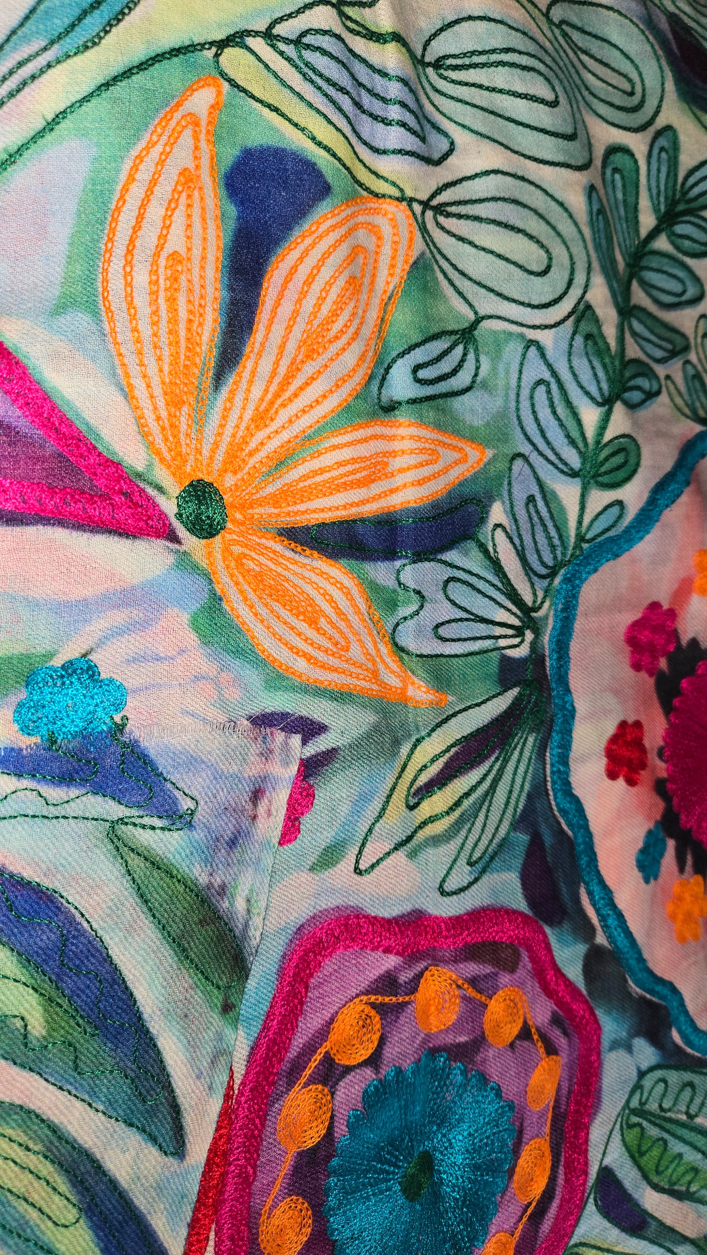 Pashmina  Wool Shawl Hand painted Embroidered Kashmir | Folk ArtWrap | Wedding Gift Heirloom Textile